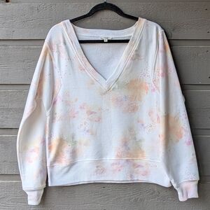 Splendid Eco Twill Back V-Neck Pullover In Napa Floral Watercolor Pastel Size XS
